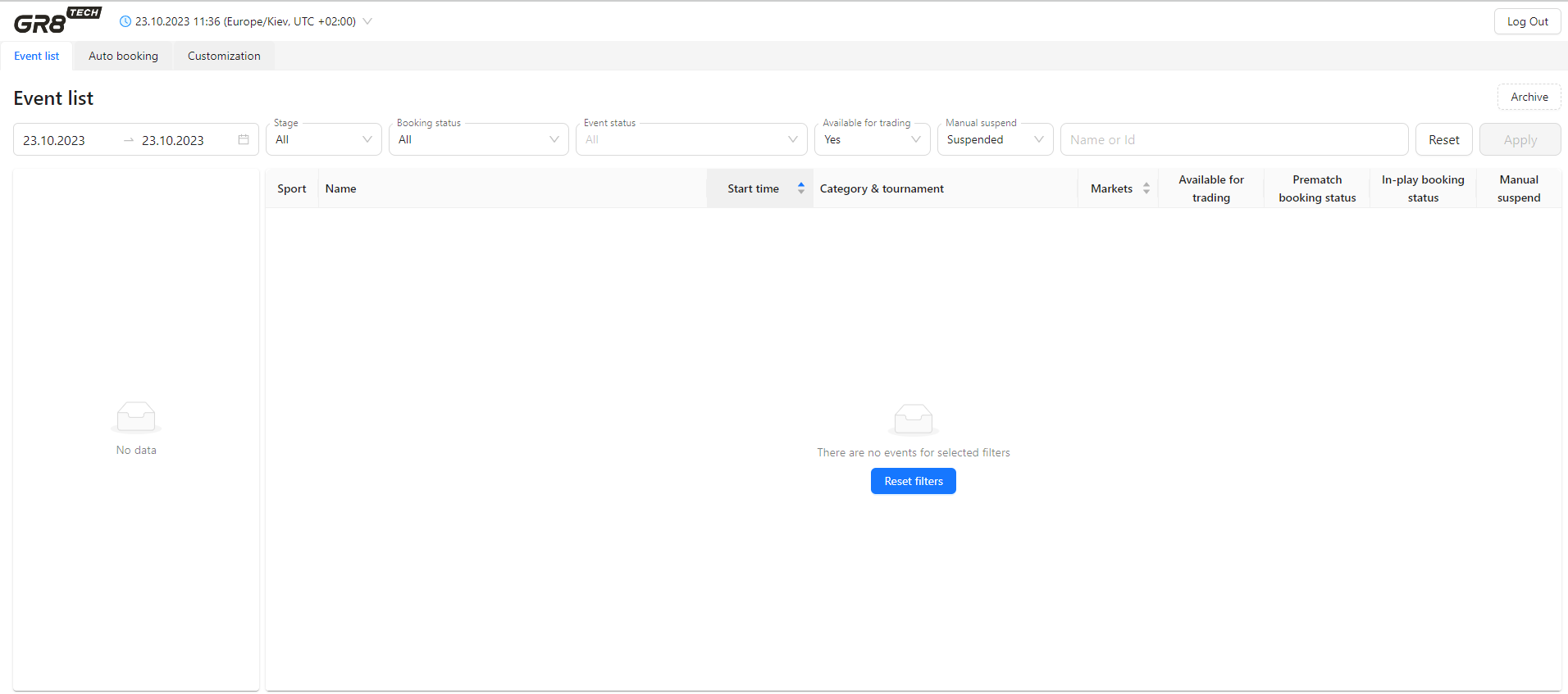 Events list filters